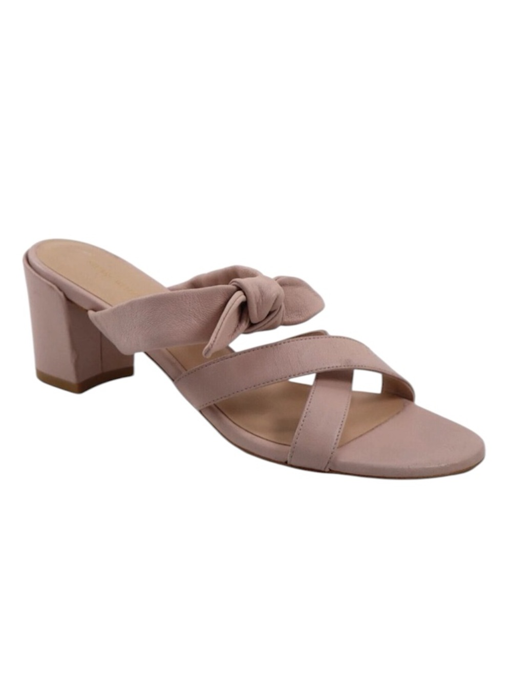 Stuart Weitzman Criss Cross Bow Knot Slip On Heel Sandals in Blush
